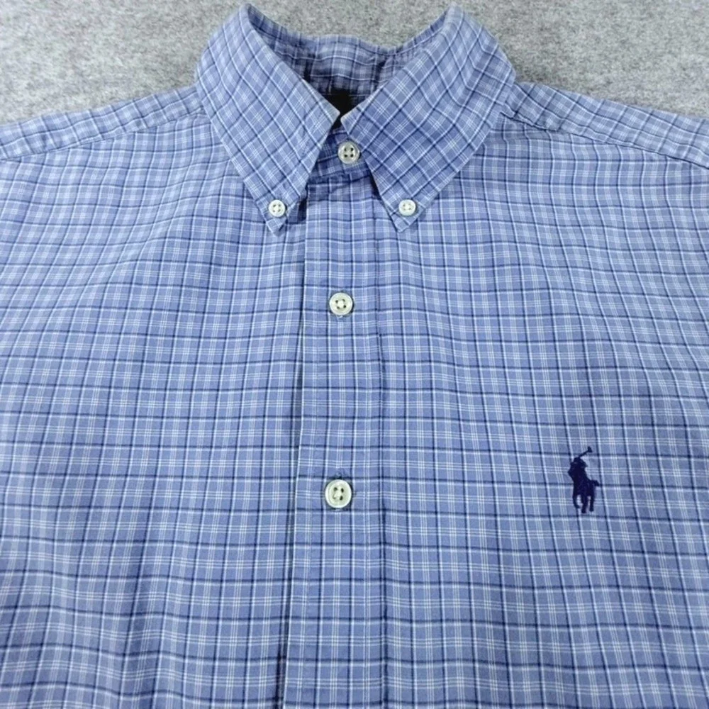 Polo Ralph Lauren Mens Small Blue Plaid Classic Fit Button Down Shirt LS Preppy
